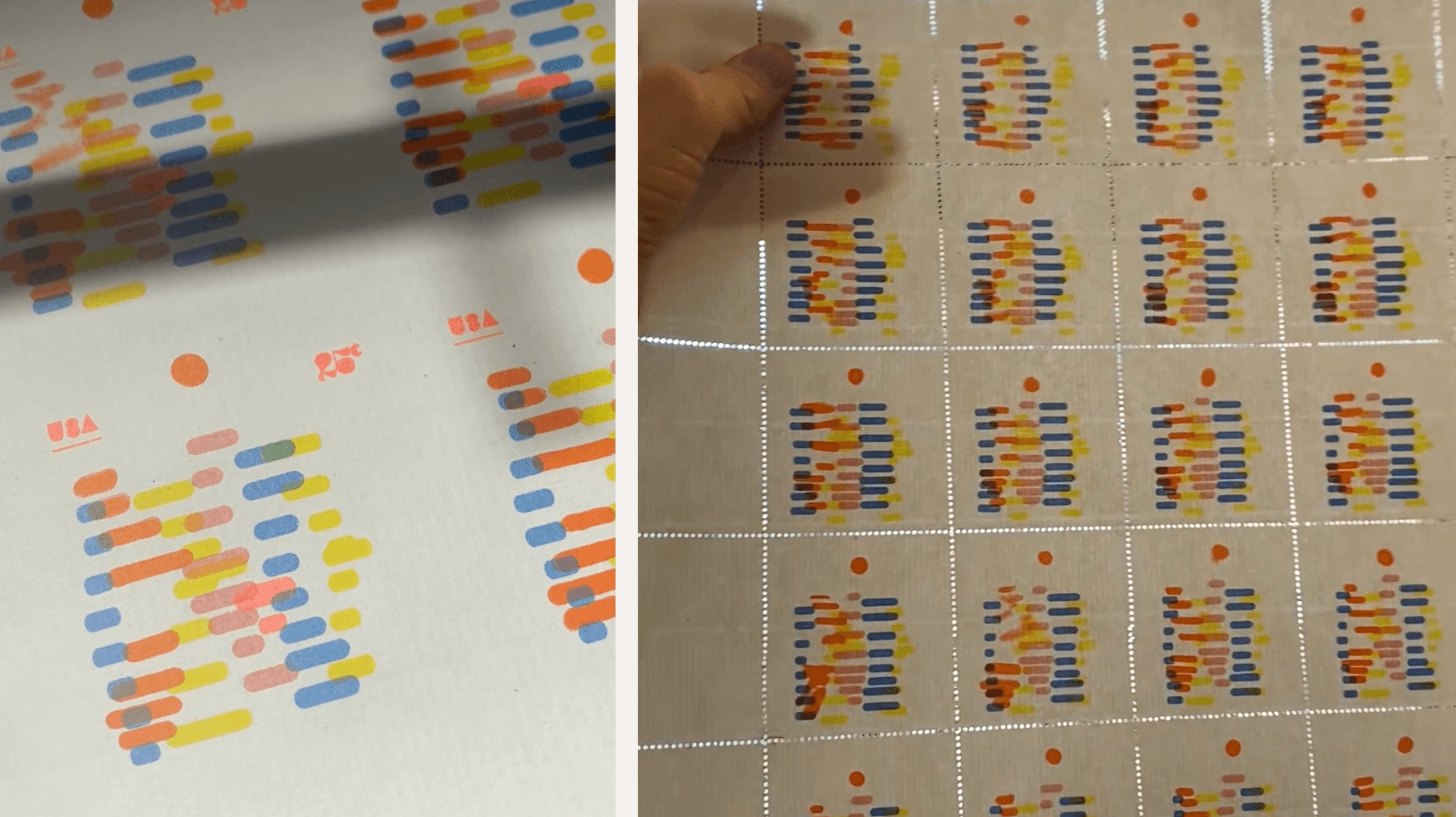 Multiple sheets of Risograph Animation frames.