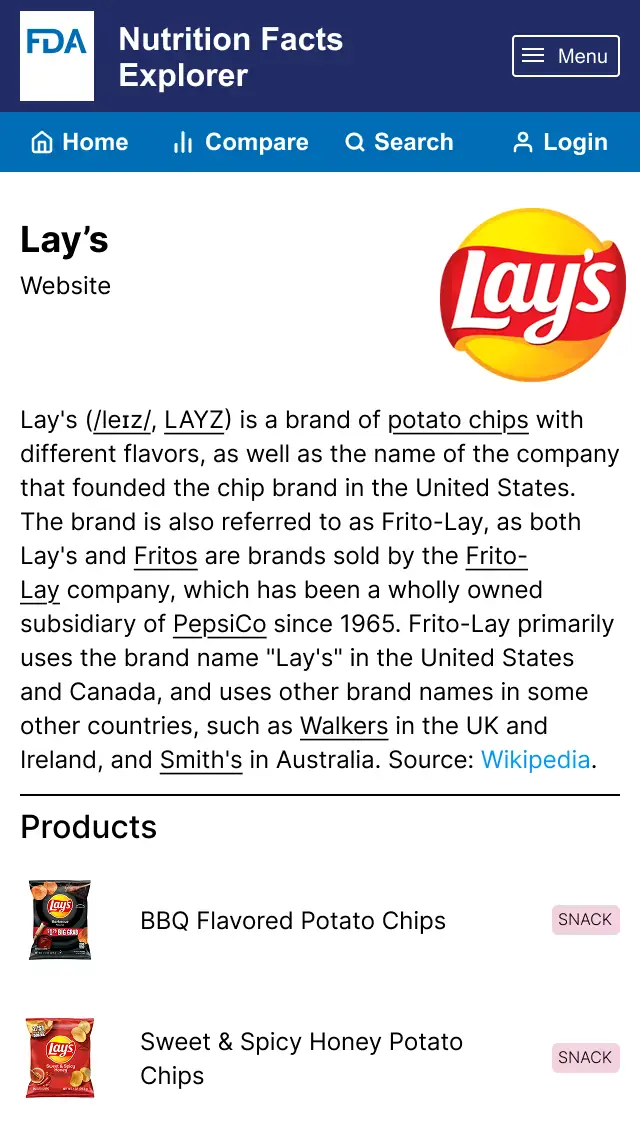 The brand page fro Lays