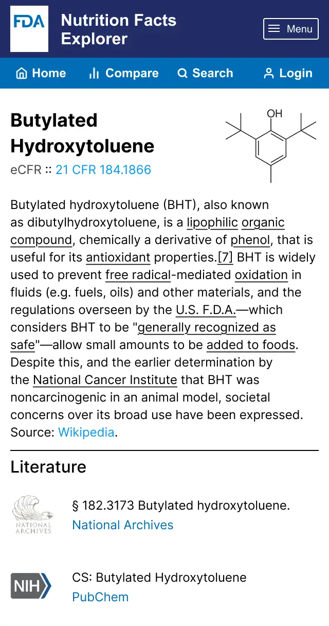 An example of an ingredient page