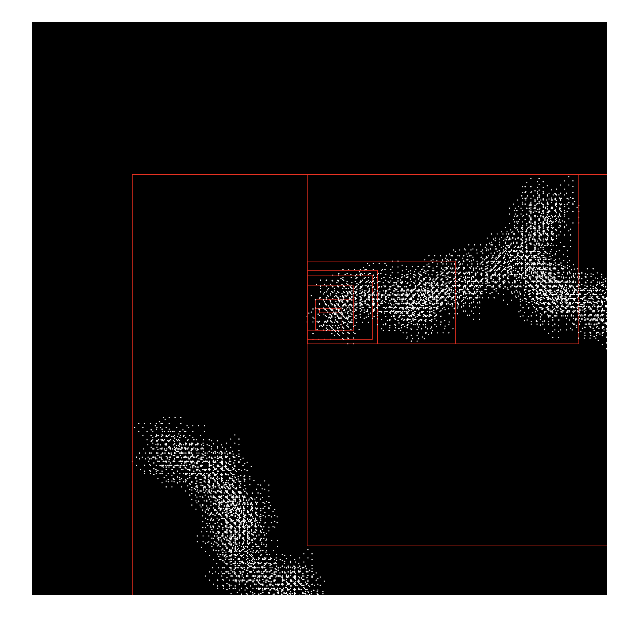 A complex scramble of white dots on a black screen.