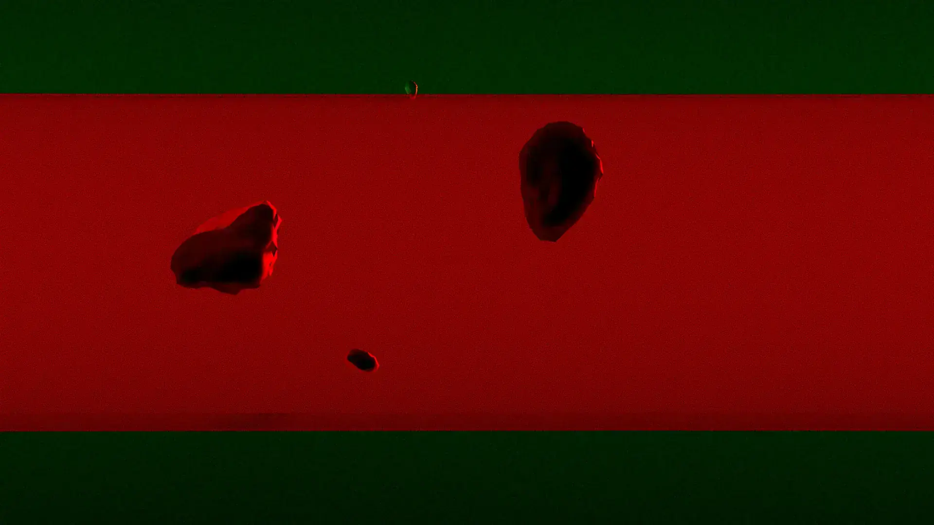 Astroids following a red path