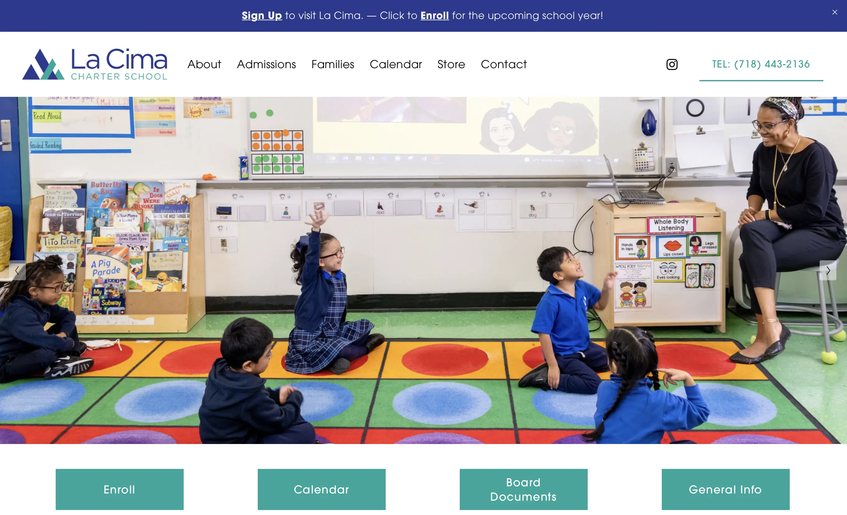 The redesigned landing page of La Cima Charter School.
