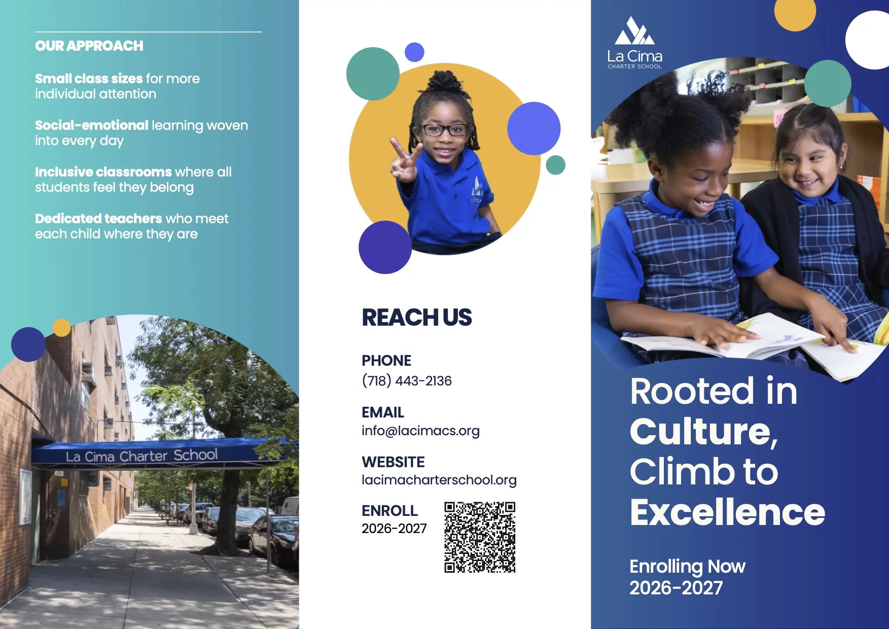 1 page of a redesigned trifold brochure for 2026-2027 outreach.